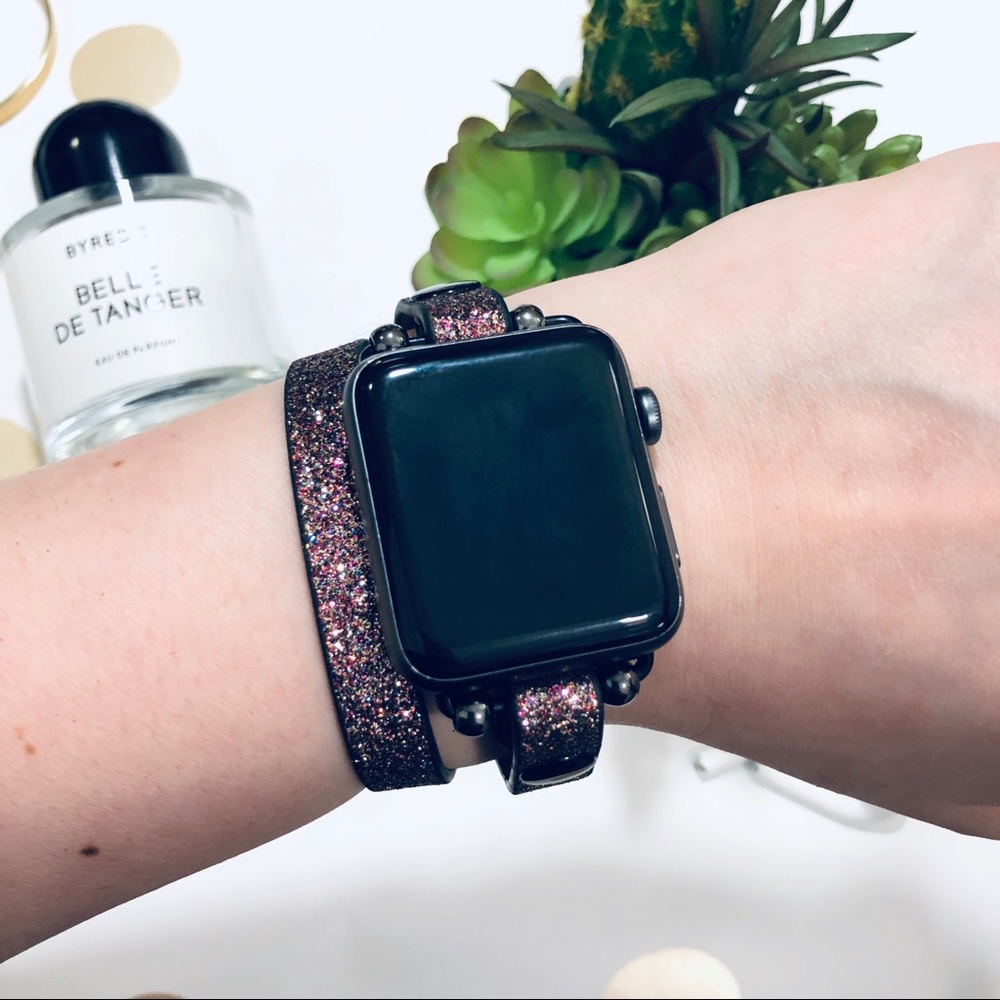 {ELLIE} Apple Watch Band Leather Sparkle Glitter - Picture 1 of 7